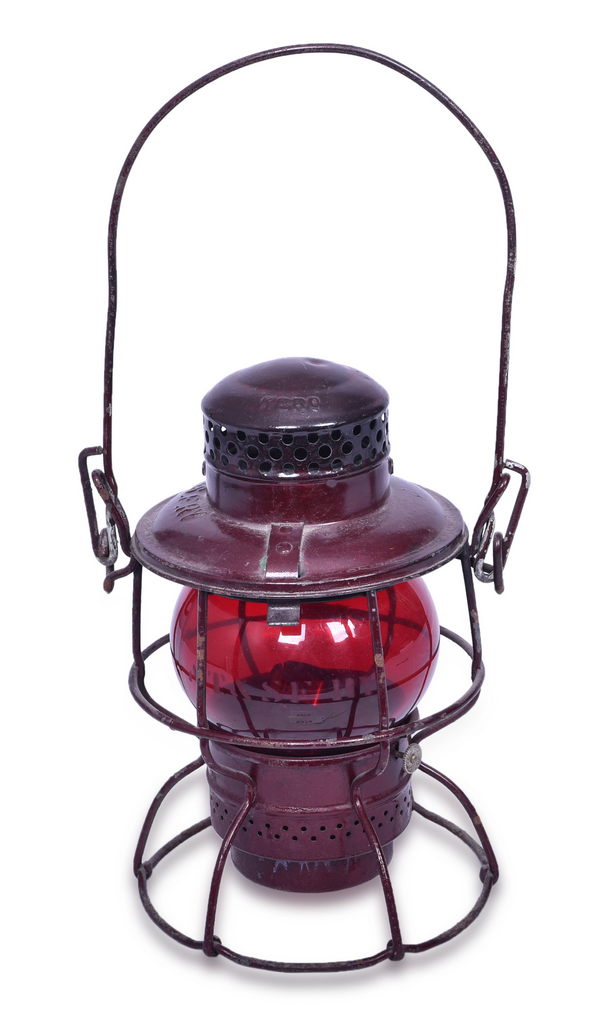 5374 - Adlake Kero Atchison, Topeka and Santa Fe Railway Lantern w/ Etched Red Globe thumbnail