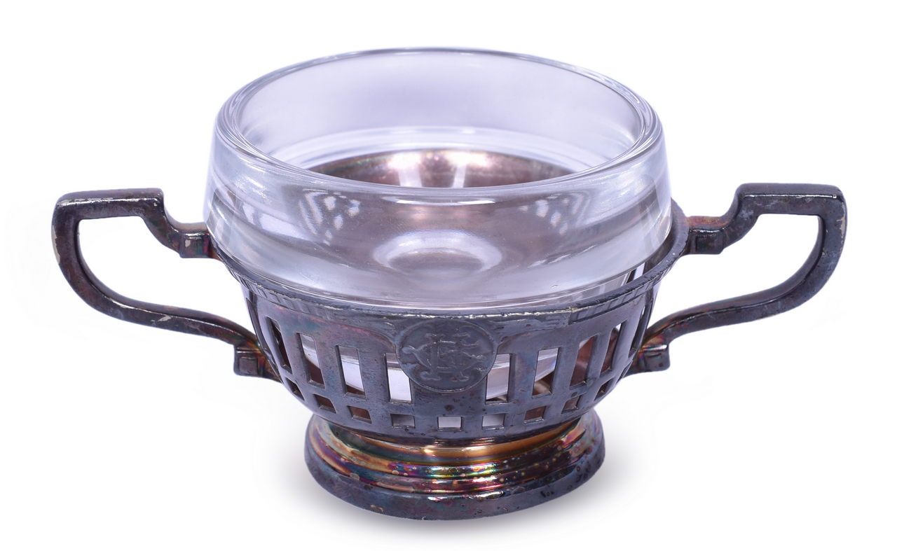 5427 - Silver Soldered Great Northern Railway Double Handled Bouillon Dish with Glass Insert thumbnail