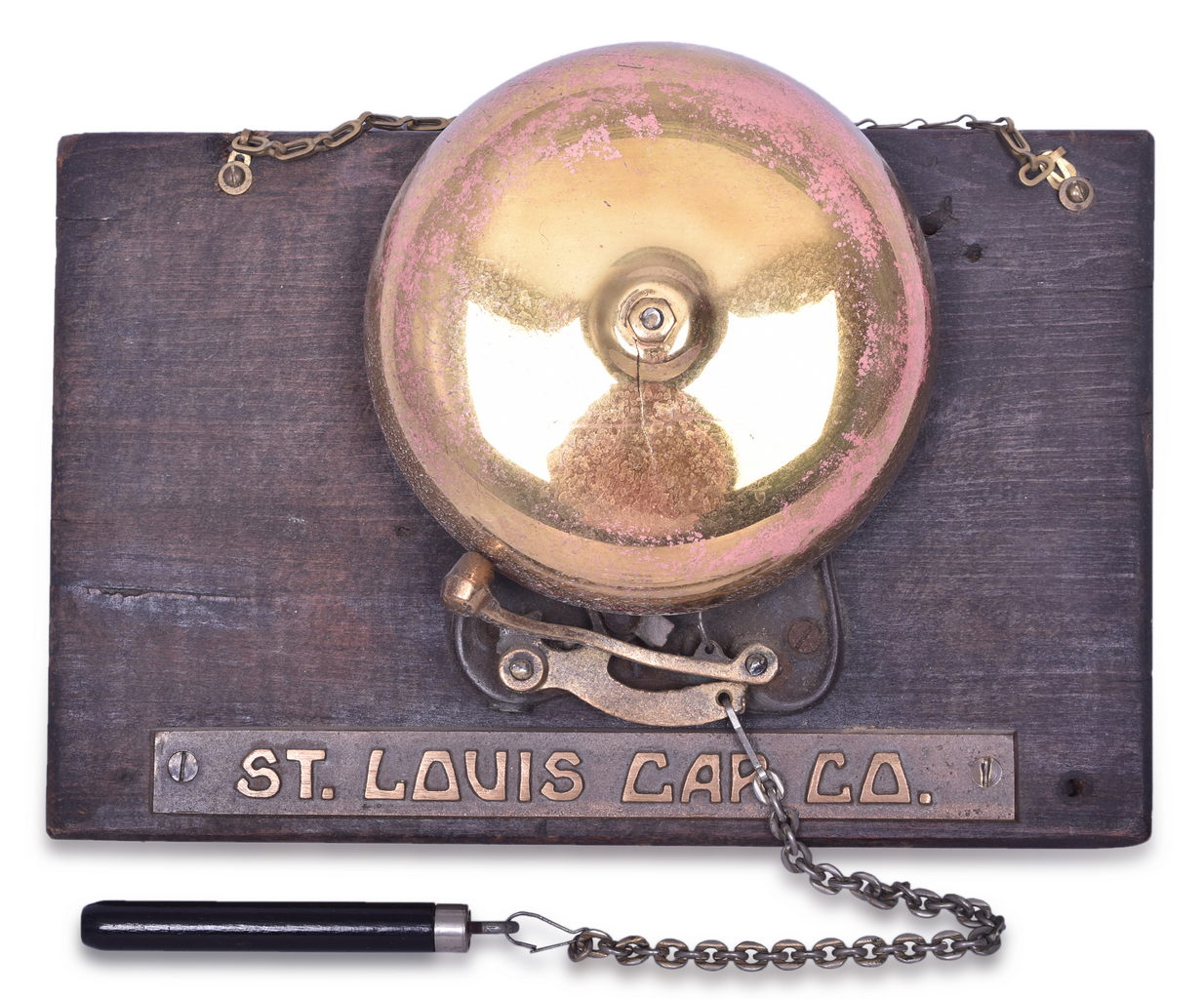 5428 - St. Louis Car Co. Trolley / Interurban Brass Bell w/ Plaque and Plate thumbnail