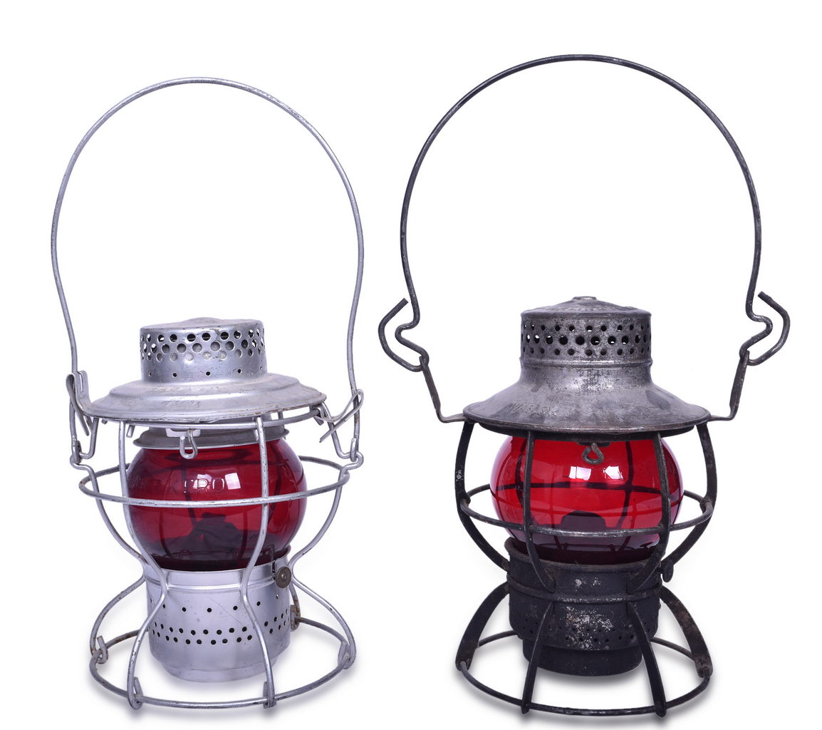 5430 - Pair of Wabash Railroad Red Globe Lanterns - Handlan and Dressel thumbnail