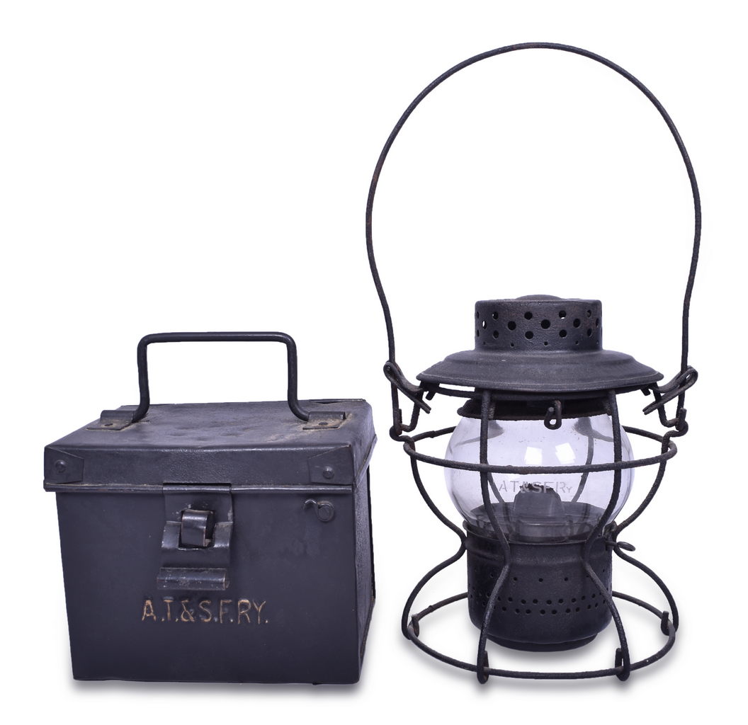 5434 - Atchison, Topeka and Santa Fe Railway Handlan Lantern & Embossed Metal Box thumbnail
