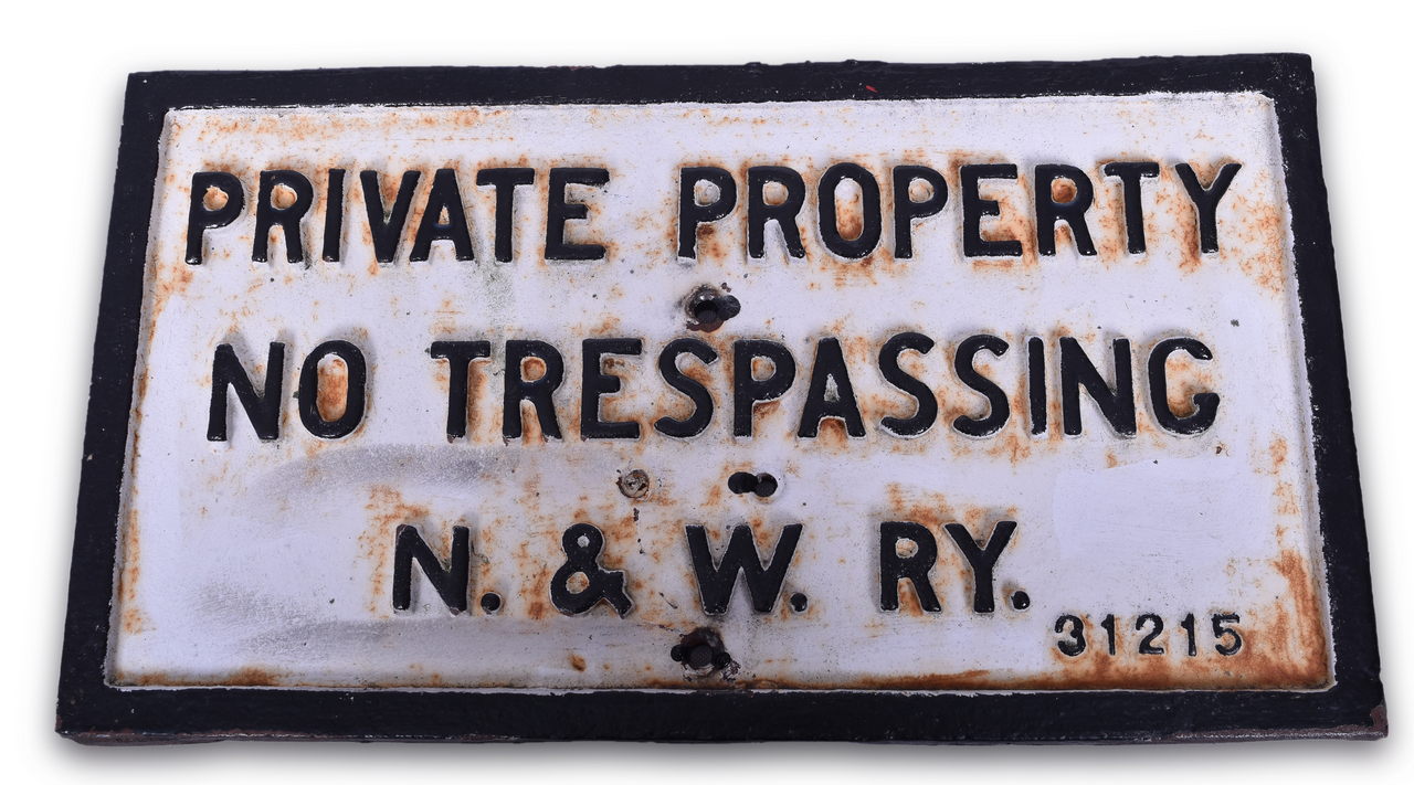 5459 - Cast Iron Norfolk and Western Railway No Trespassing Sign thumbnail