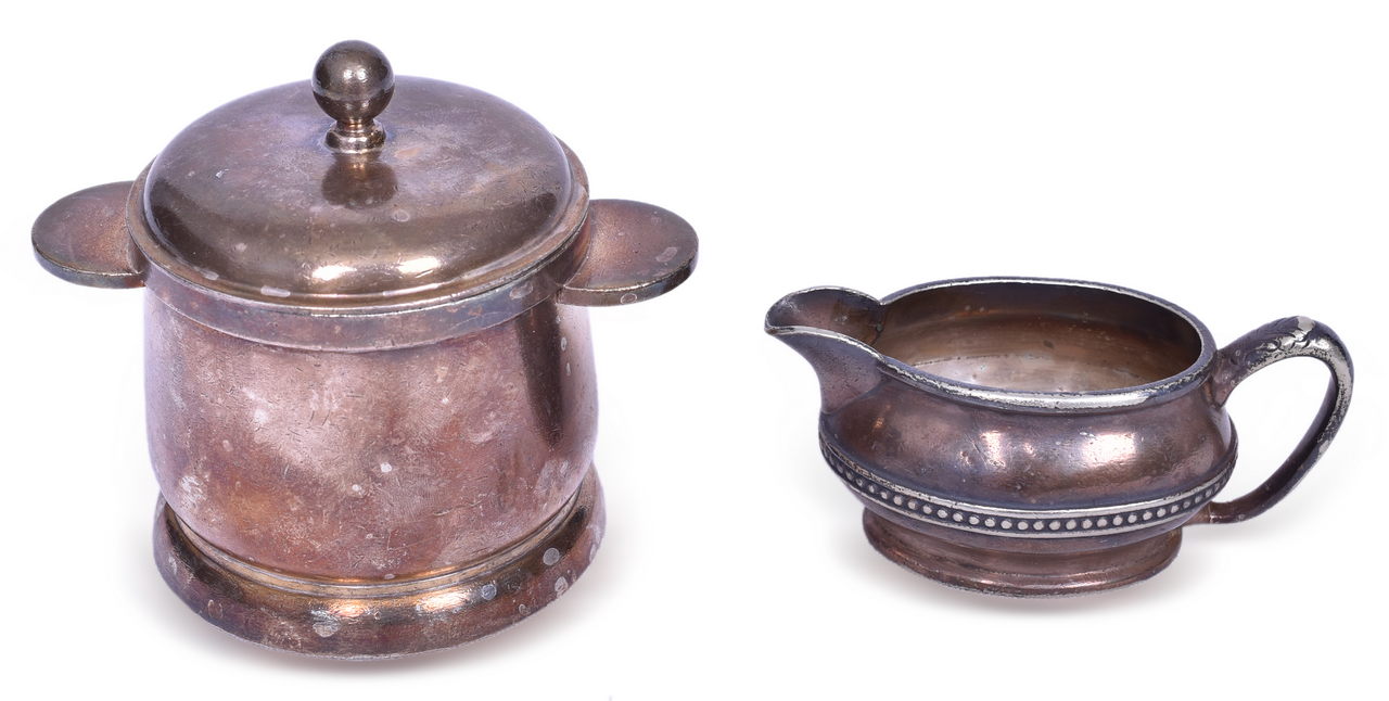 5463 - Delaware Lackawanna & Western Railroad Silver Creamer and Sugar Bowl with Lid thumbnail