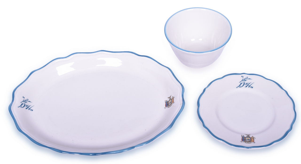 5491 - Three Pieces of Delaware & Hudson Railroad China Adirondack Oval Platter, Bouillon Cup, and Saucer thumbnail