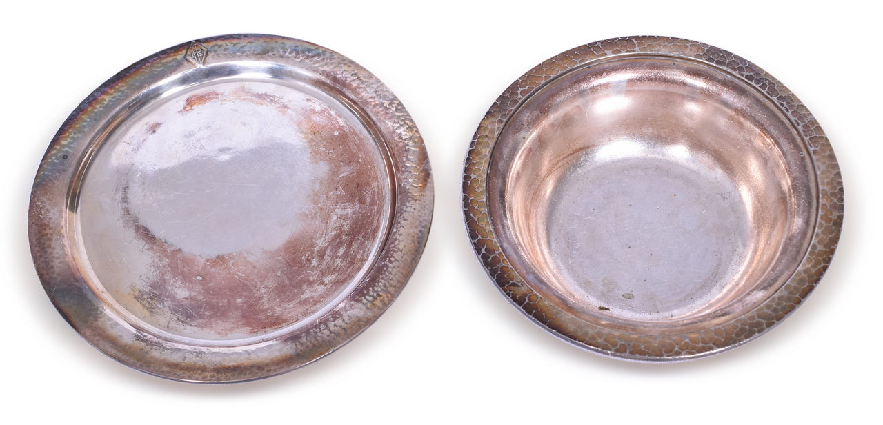 5493 - Silver Soldered Lehigh Valley Railroad Hammered Diamond Bowl and Tray thumbnail