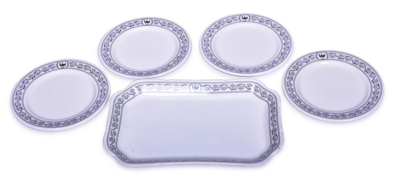5497 - Five Pieces of New York Central Railroad China Dewitt Clinton Rectangular Platter and Plates thumbnail