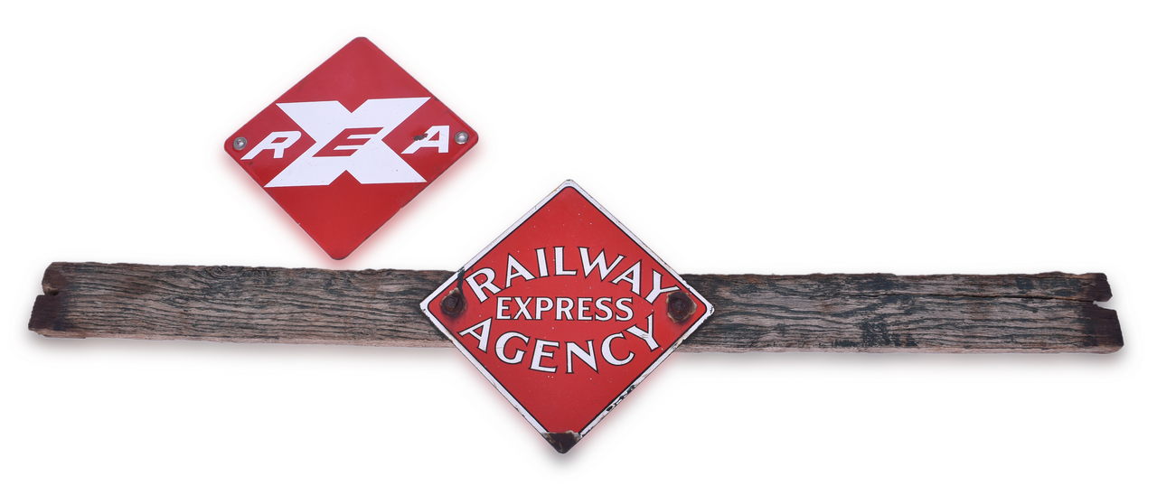 5512 - Pair of Railway Express Agency Single Sided Porcelain Baggage Cart Signs thumbnail