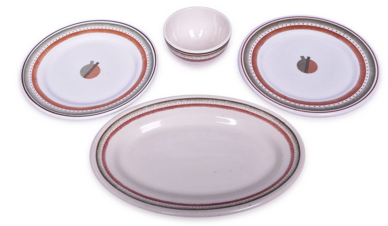 5527 - Four Pieces of Pennsylvania Railroad Broadway Limited China Pattern Oval Plate, Bread Plates, and Bouillon Cup thumbnail