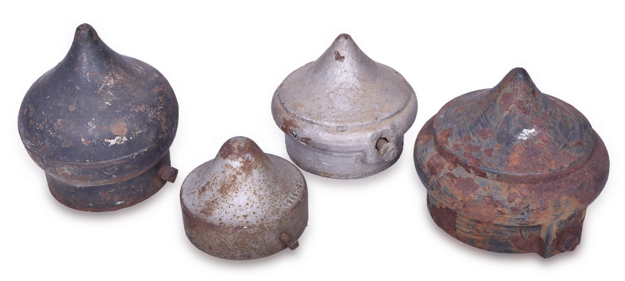 5537 - Group of Four Railroad Pole Pinnacle / Finial Cast Iron Caps thumbnail