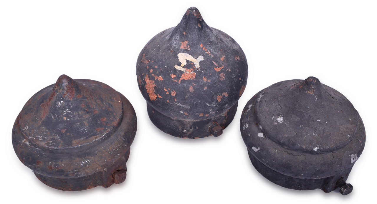 5543 - Group of Three Railroad Pole Pinnacle / Finial Cast Iron Caps thumbnail