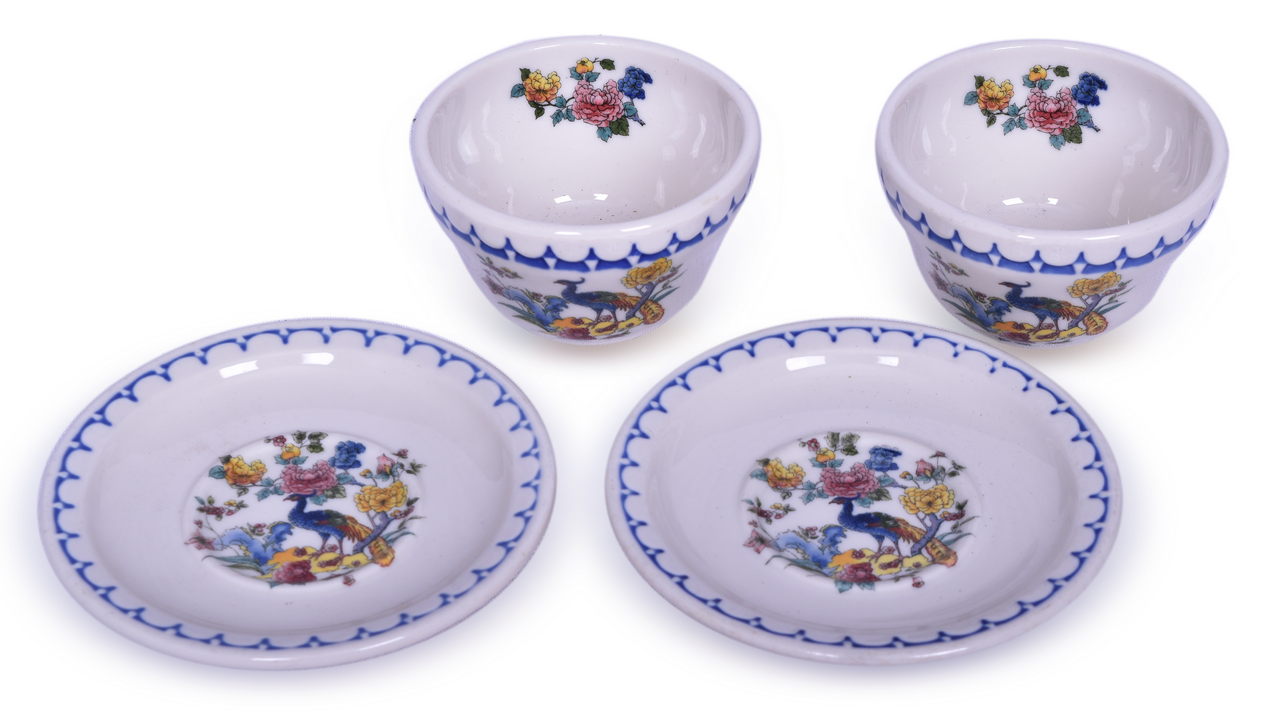 5545 - Pair of Milwaukee Road Railroad China Peacock Bouillon Cups and Saucers thumbnail