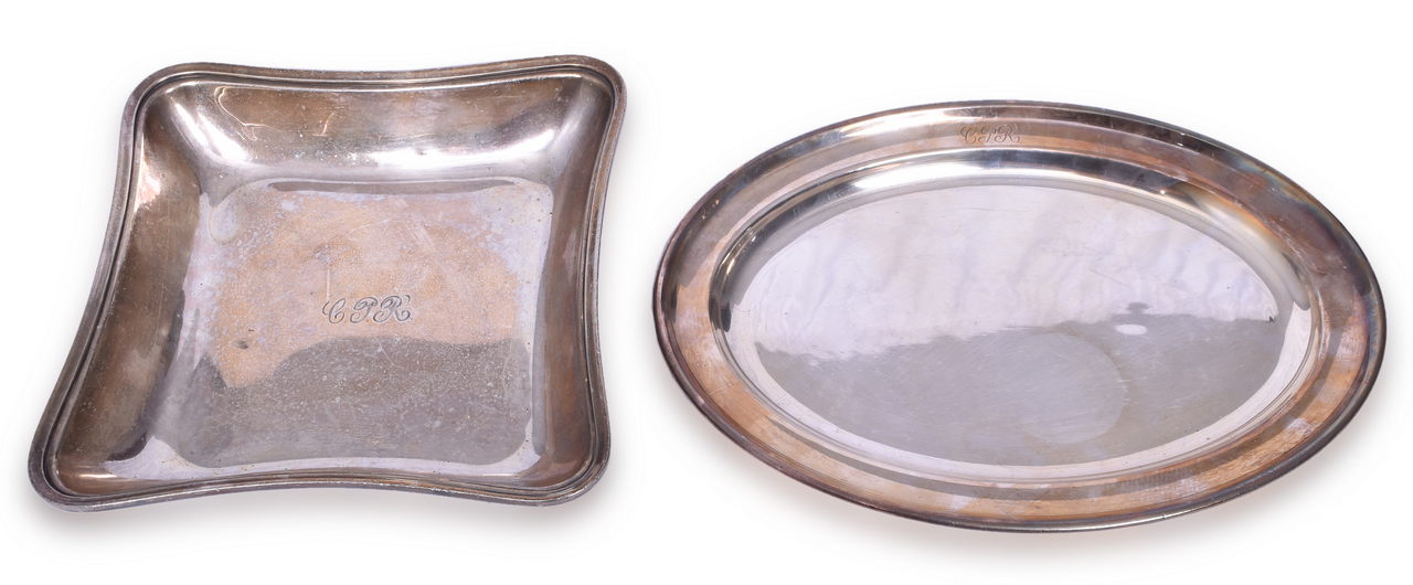 5557 - Two Canadian Pacific Railroad Silver Trays - Oval Platter Tray and Square Footed Tray thumbnail