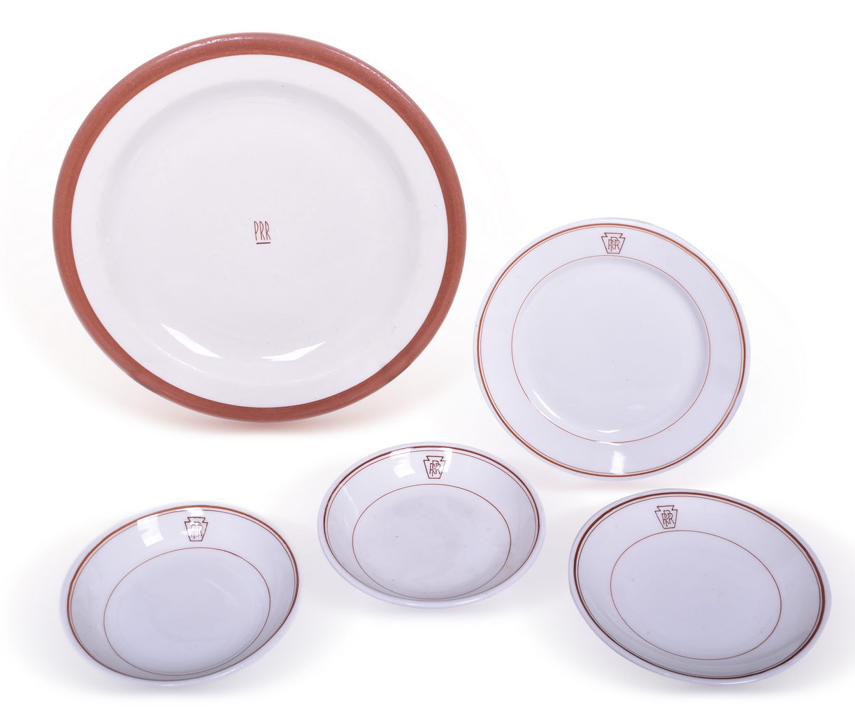 5563 - Five Pieces of Pennsylvania Railroad China Brown Keystone Plates and Bowls thumbnail
