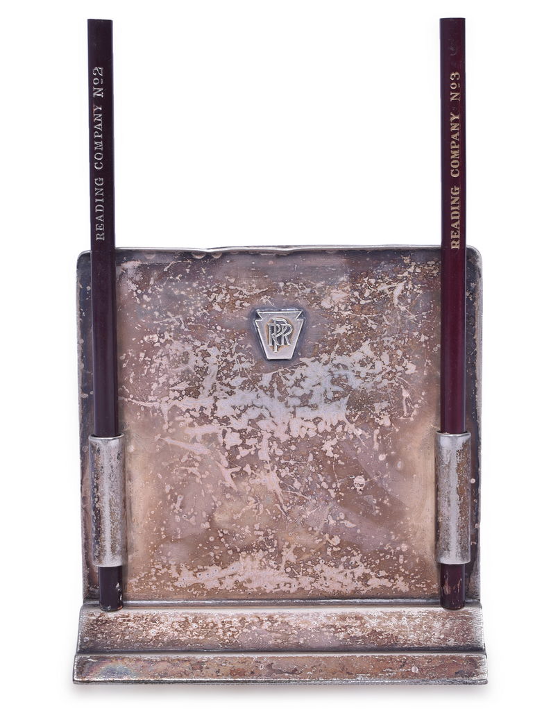 5565 - Reiffel & Husted Pennsylvania Railroad Silver Menu Holder with Reading Company Pencils thumbnail