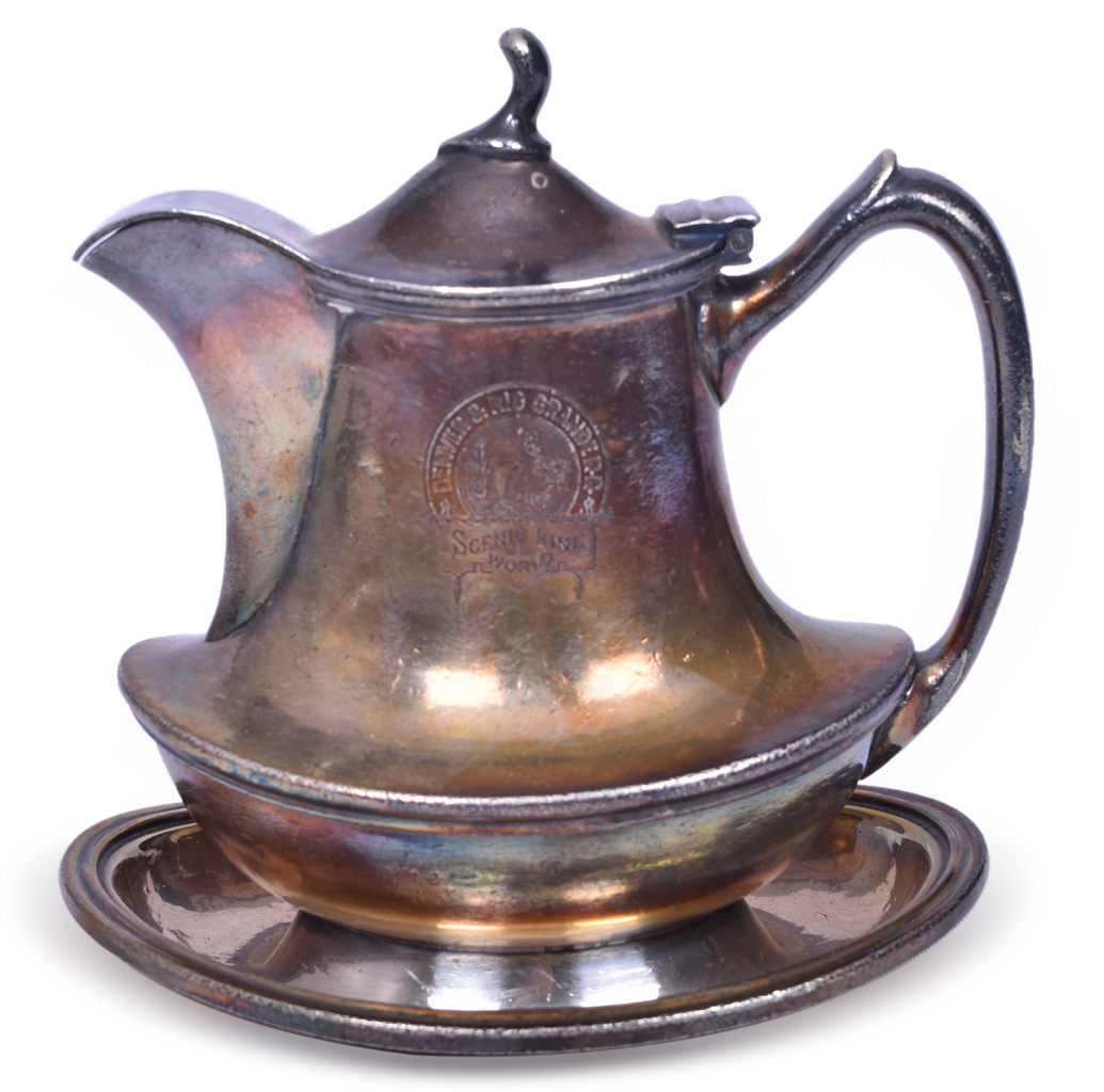 5583 - Denver & Rio Grande Western Railroad Silver Curecanti Syrup Pitcher with Attached Under-Liner thumbnail