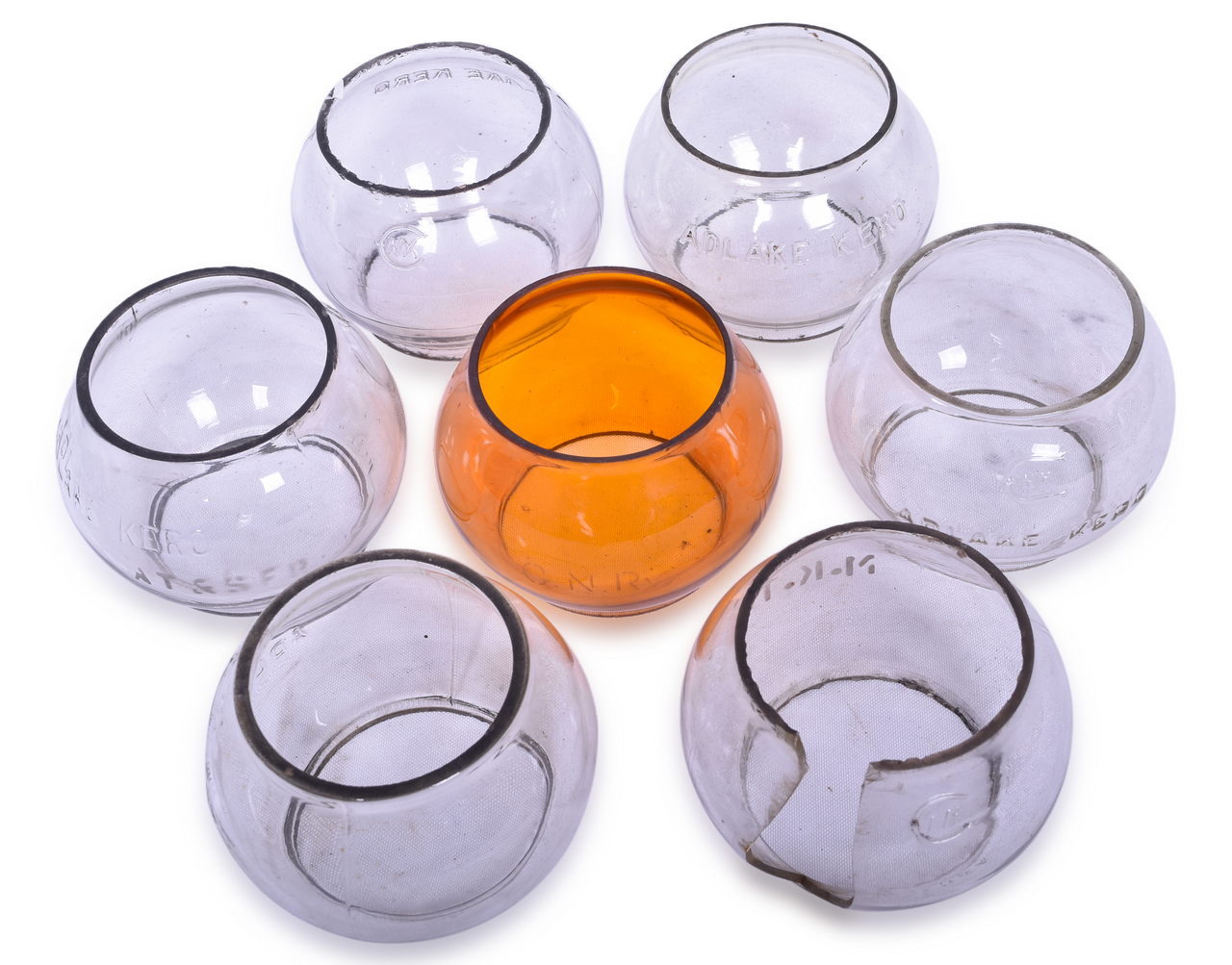 5597 - Seven Railroad Lantern Short Globes - Adlake, Kopp - Clear and Amber thumbnail