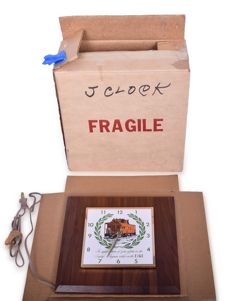 5608 - Elgin, Joliet & Eastern Railroad Wooden Wall Clock In Original Packaging thumbnail