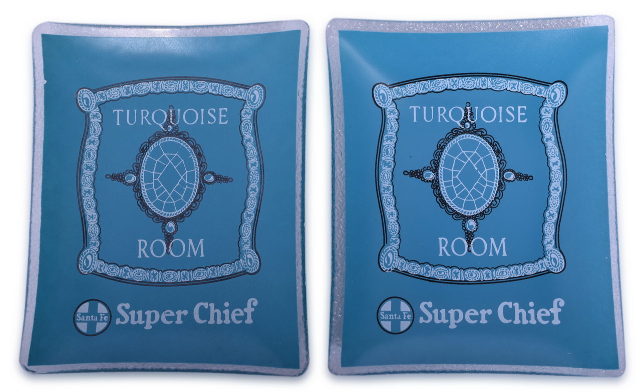 5619 - Pair of Santa Fe Railroad Super Chief Turquoise Room Glass Ash Trays thumbnail