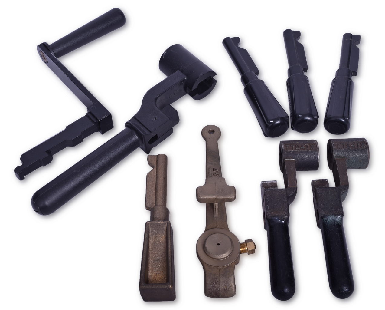 5621 - Group of Nine Railroad Locomotive Independent Brakes and Reverser Handles thumbnail