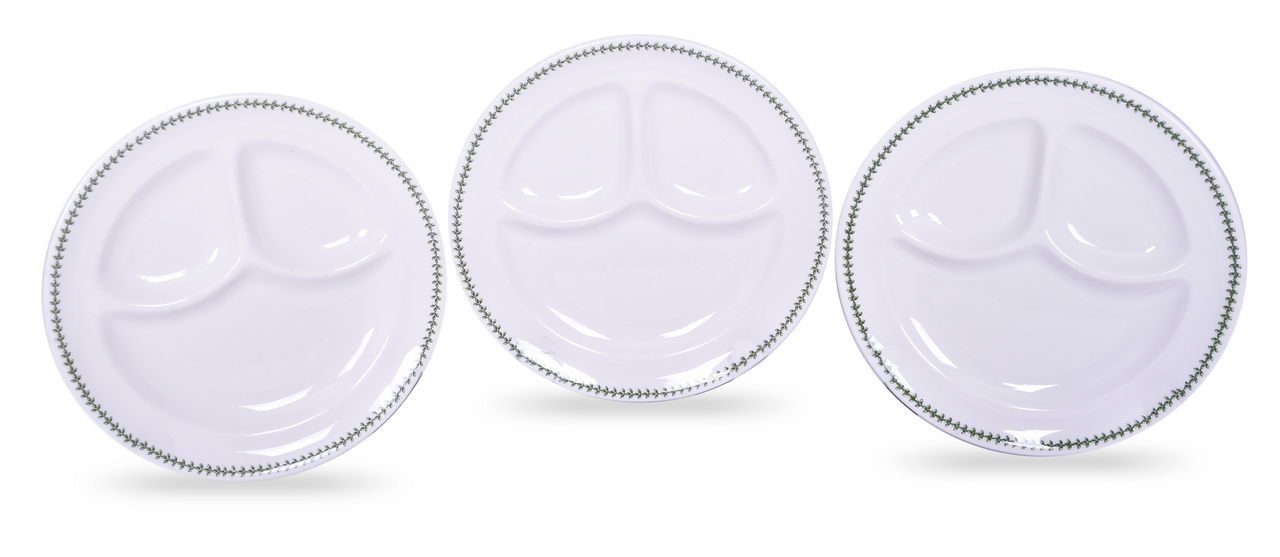 5628 - Three Louisville & Nashville Railroad Green Leaf Pattern Dining Car China Divided Platter Plates thumbnail