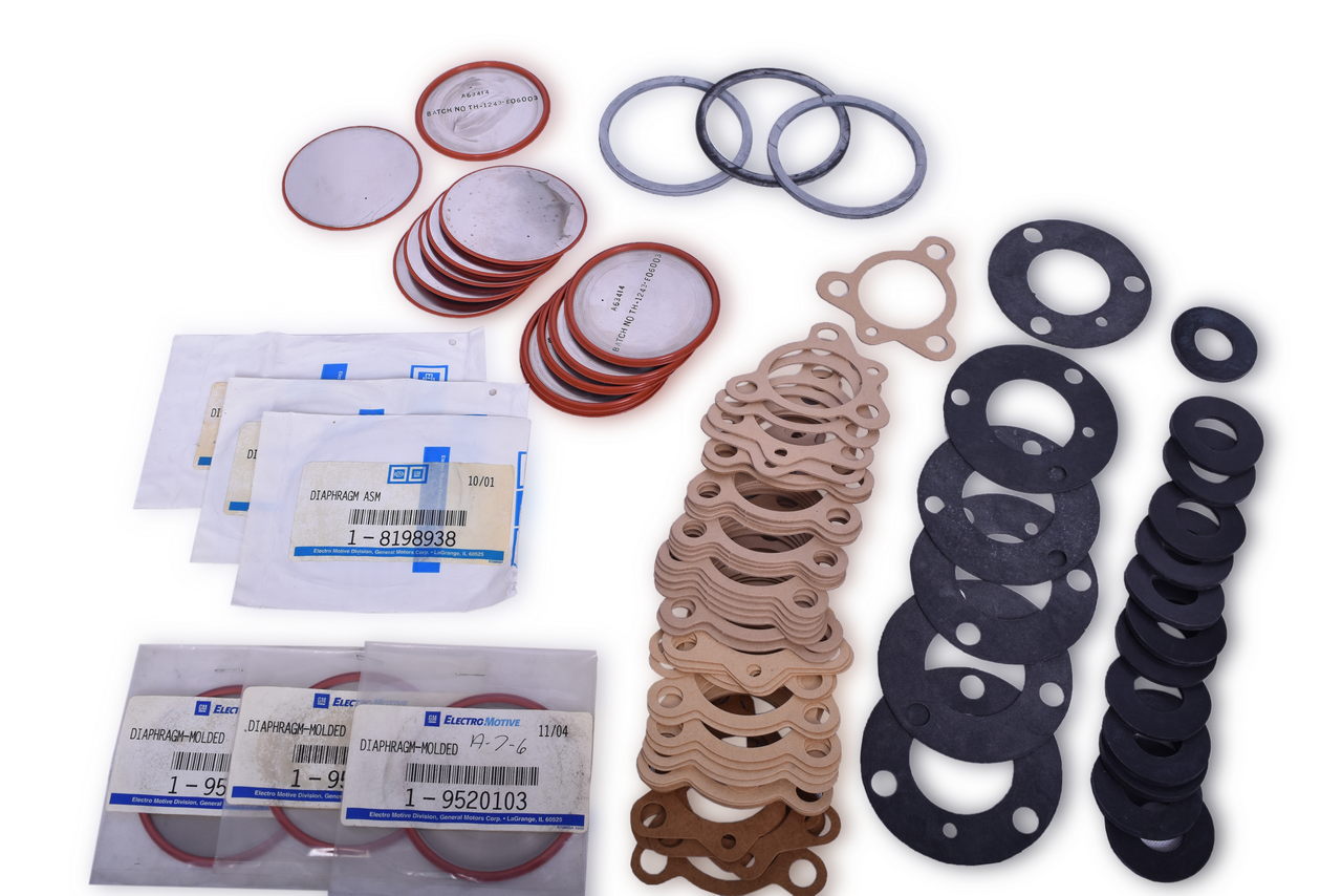 5634 - Group of Diesel Locomotive Horn Parts for Leslie, Nathan, Prime, etc - Diaphragms, Gaskets, etc. thumbnail