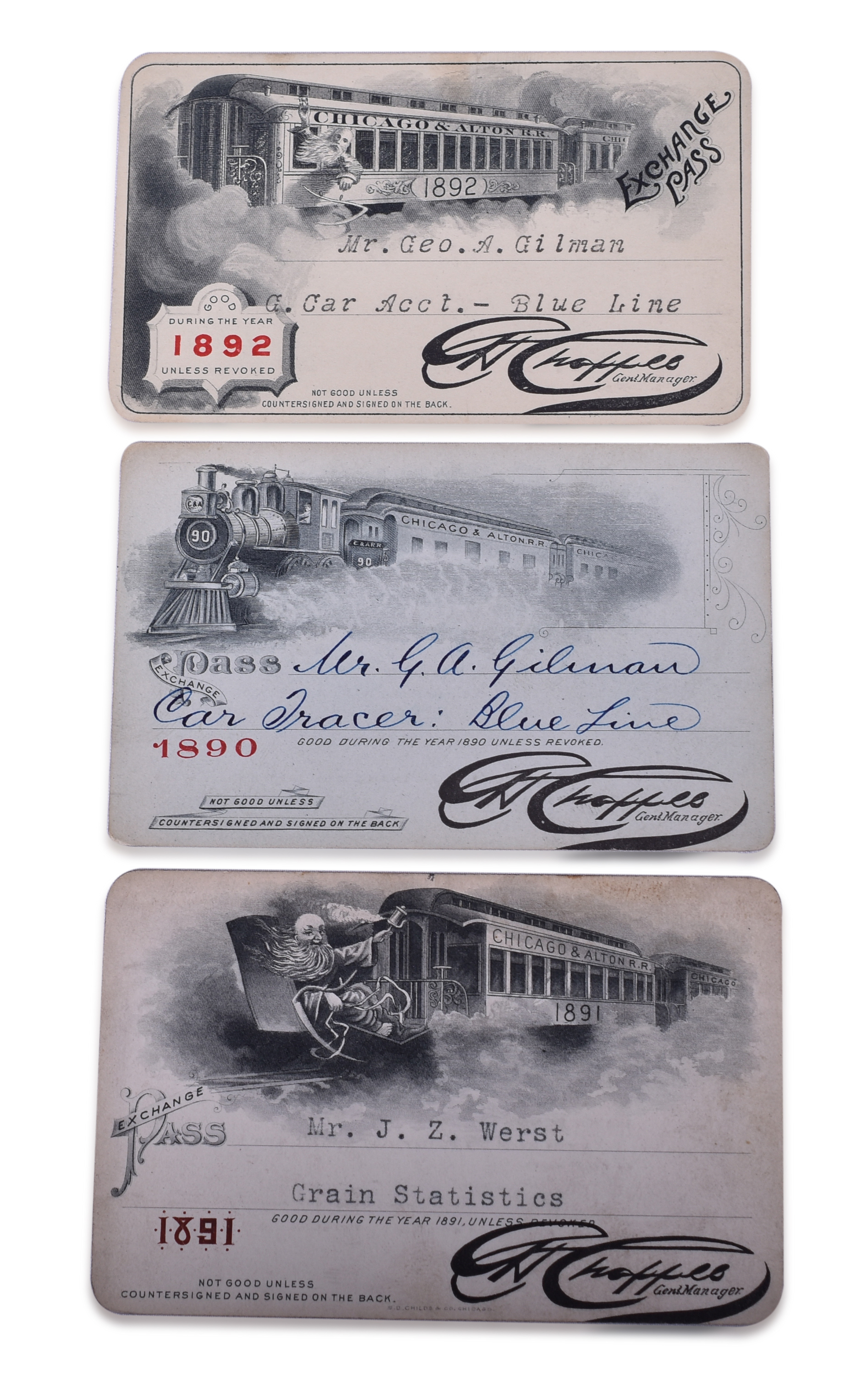 5143 - 1890, 1891, and 1892 Chicago and Alton Railroad Annual Passes thumbnail