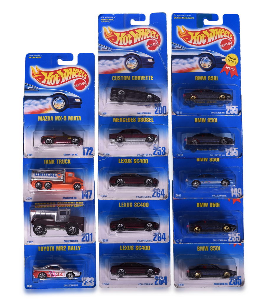 7024 - Group of Fourteen 1991 Hot Wheels Die Cast Cars New on Card thumbnail