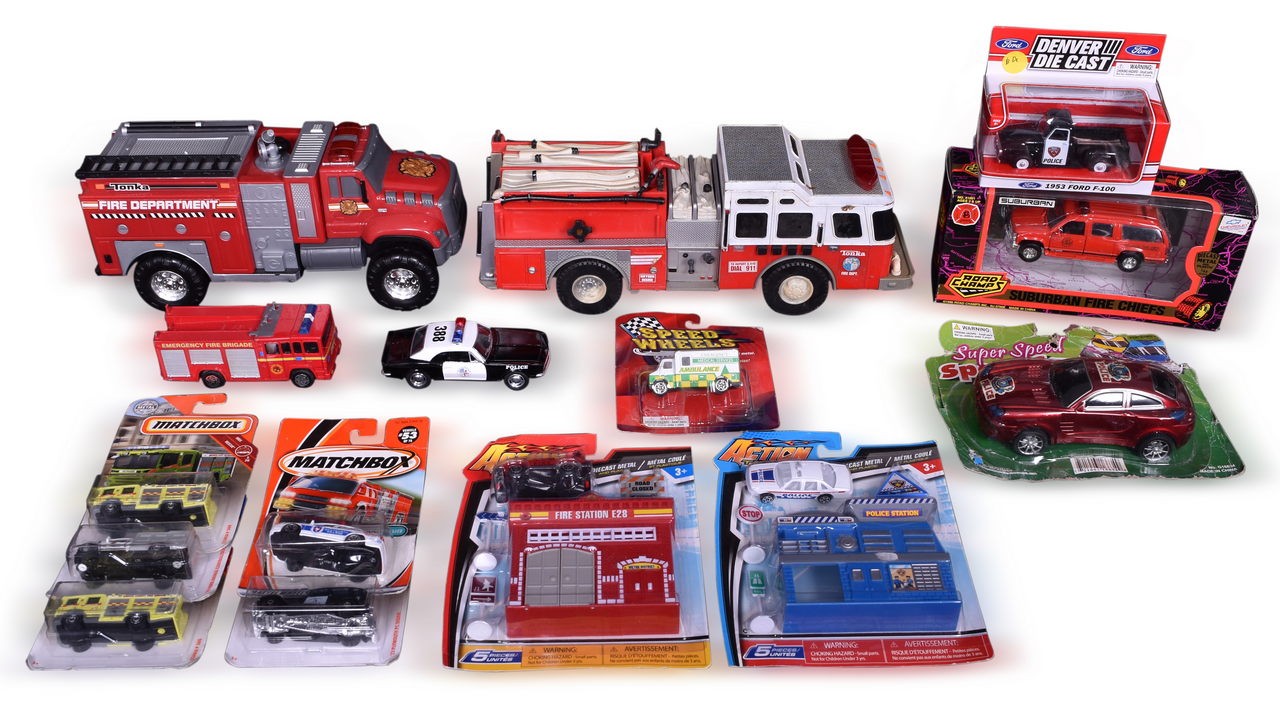 7060 - Fifteen Die Cast and Plastic First Responder Vehicles - Matchbox, Tonka, Corgi, Road Champs, Denver Die Cast, Action Team, Speed Wheels, KiNSMART thumbnail