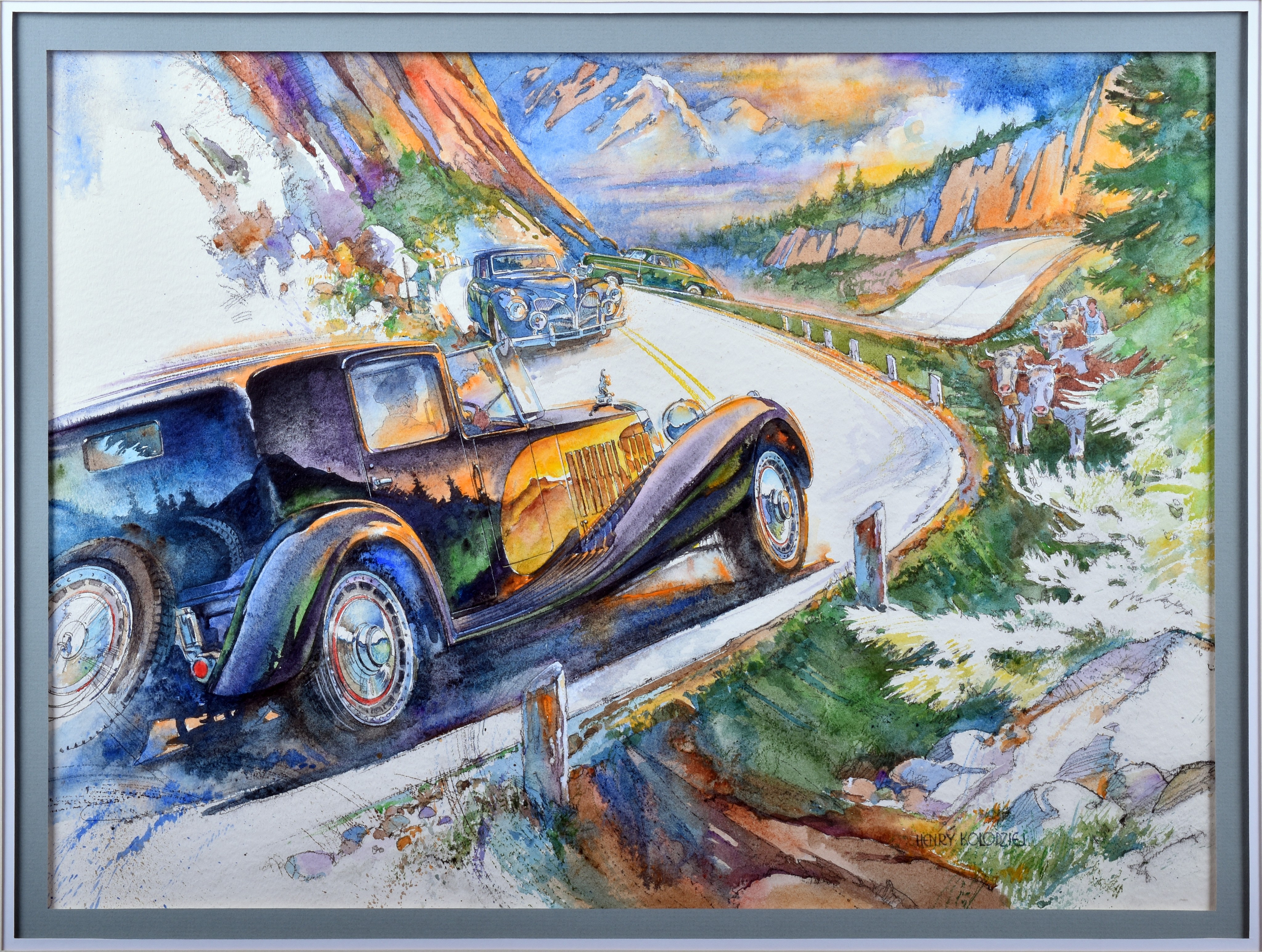 7101 - Winding Road Left - Classic Automotive Original Watercolor Painting thumbnail