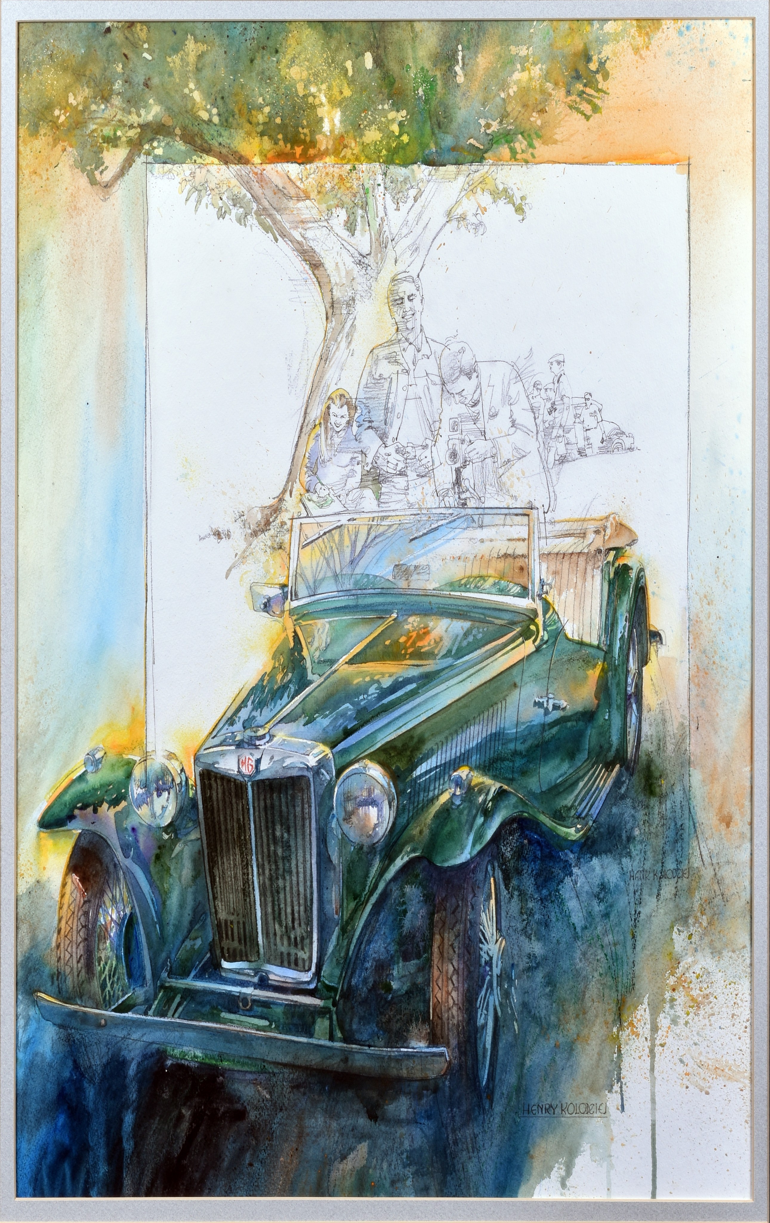 7113 - MG T Type Roadster Original Watercolor Painting by Henry Kolodziej thumbnail