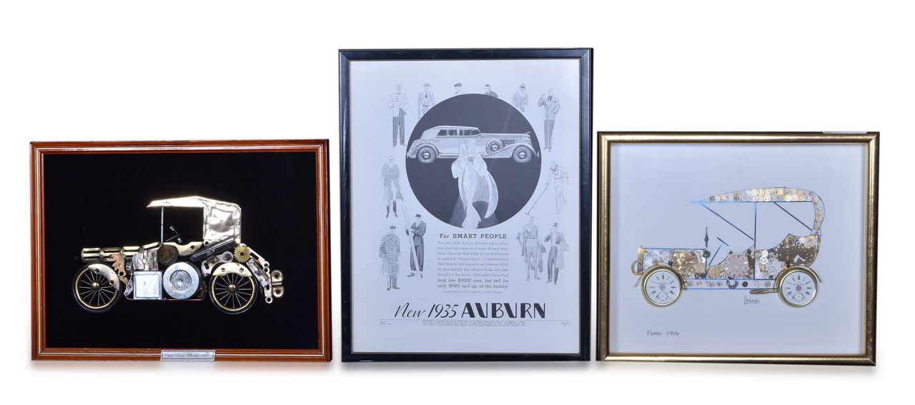 7127 - 1935 Auburn Advertisement and Ford Model A Folk Art thumbnail