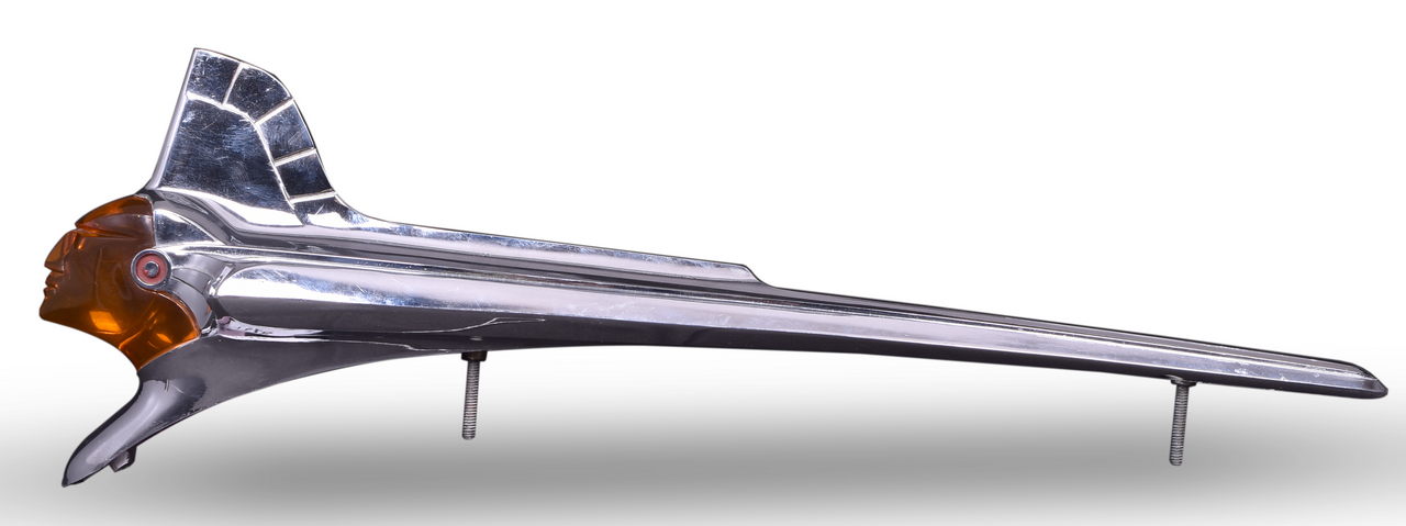7128 - 1951 Pontiac Deluxe Vertical Feather Indian Hood Ornament - New Old Stock thumbnail