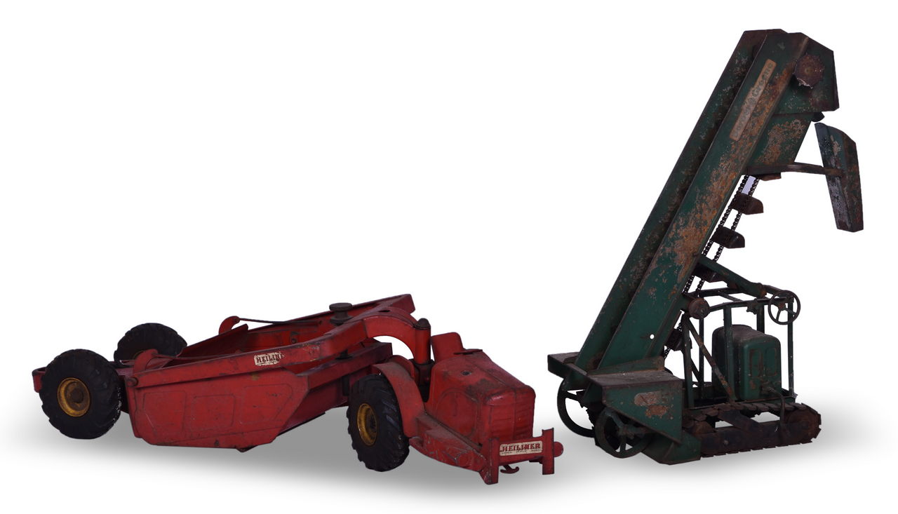 7153 - Two Pressed Steel Doepke Model Toys - Barber Greene Bucket Loader and Heiliner Road Grader thumbnail