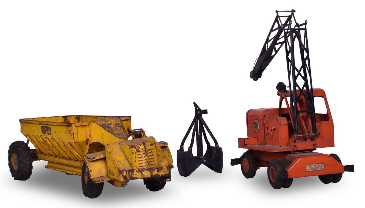 7159 - Two Doepke Pressed Steel Model Toys - Mobile Unit Crane and Wooldridge Bottom Dump Earth Mover thumbnail