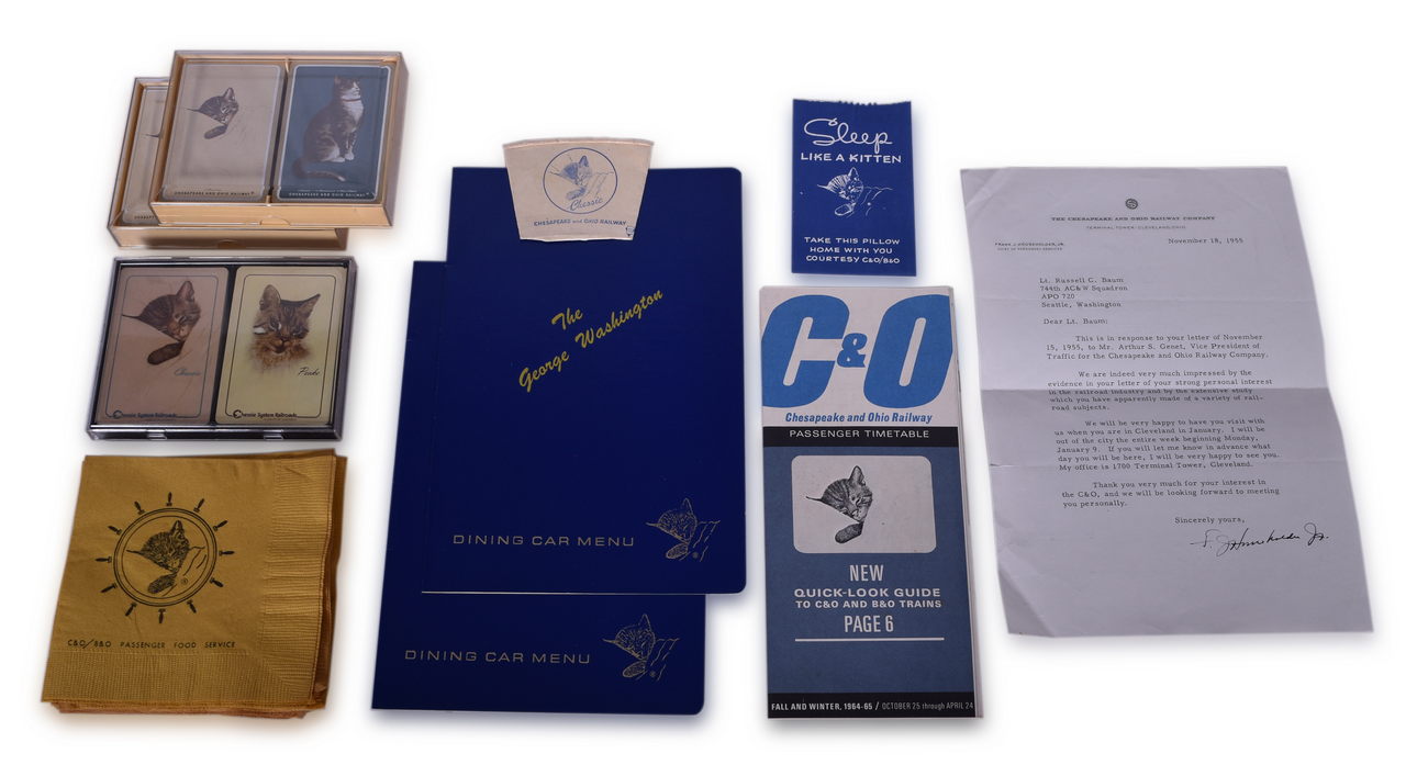 8004 - Ten Chesapeake & Ohio Railroad Paper Items - Playing Cards, Menus, Napkins, Public Timetable, Dixie Cup, and More thumbnail