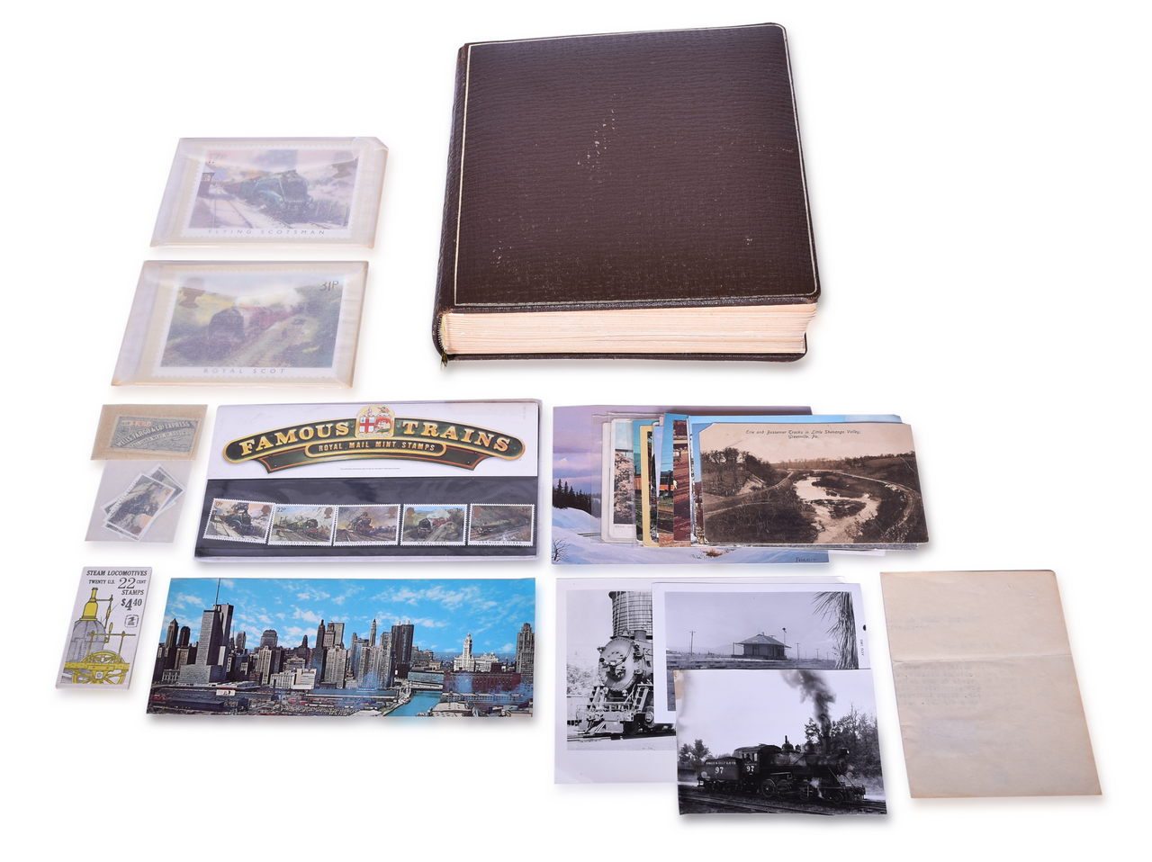 8019 - Large Group of Railroad Greeting Cards, Postcards, Stamps, and Photographs thumbnail