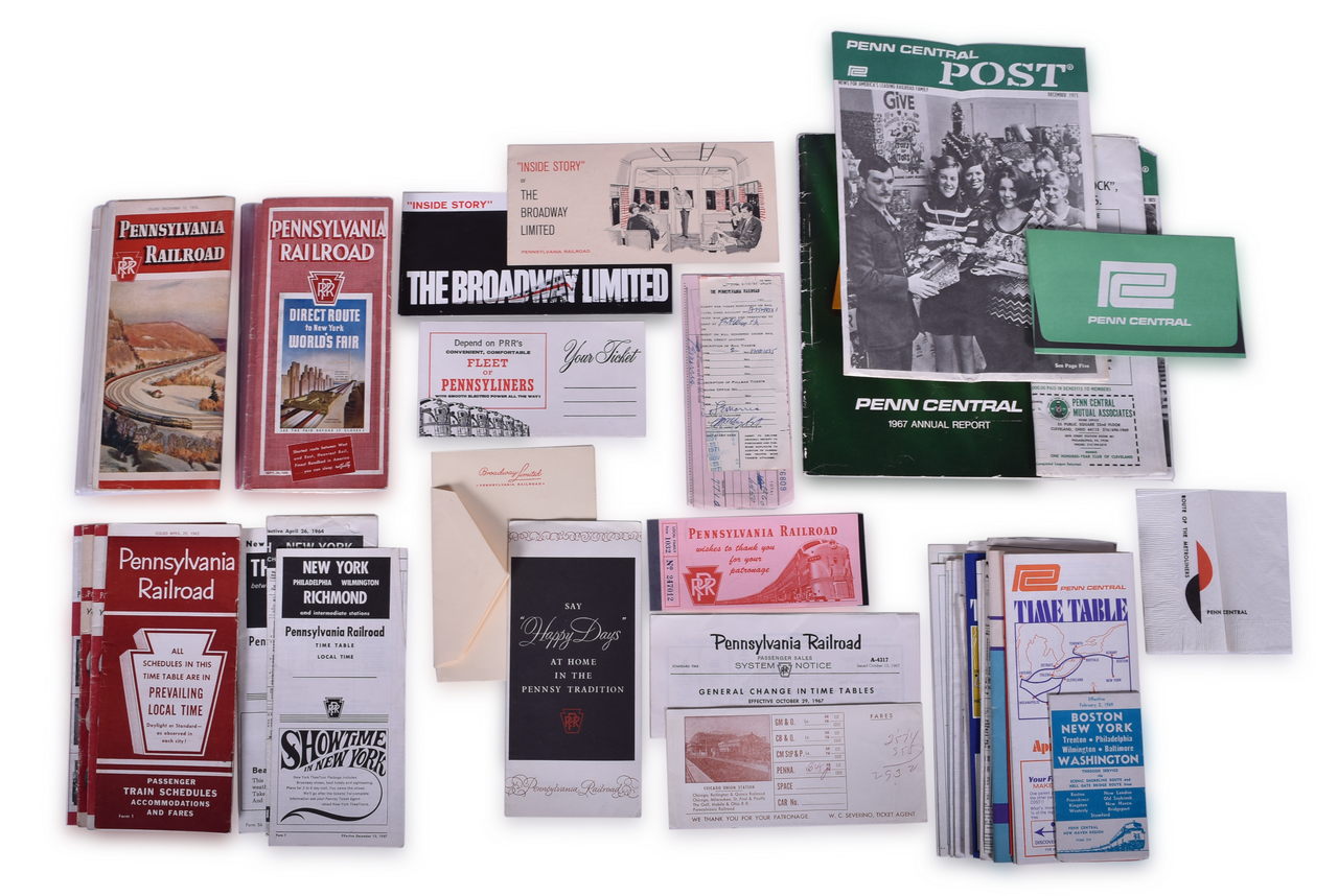 8029 - Seventy-Five Pieces of Pennsylvania and Penn Central Railroad Paper - 1967 Annual Report, Public Timetables Brochures, Stationery, and More thumbnail