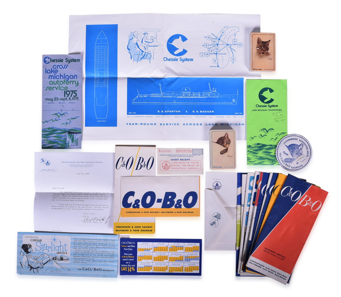 8037 - Twenty-Eight Pieces of Railroad Ephemera for Chesapeake & Ohio and Baltimore & Ohio - Playing Cards, Timetables, Stationery, Brochures, and More thumbnail