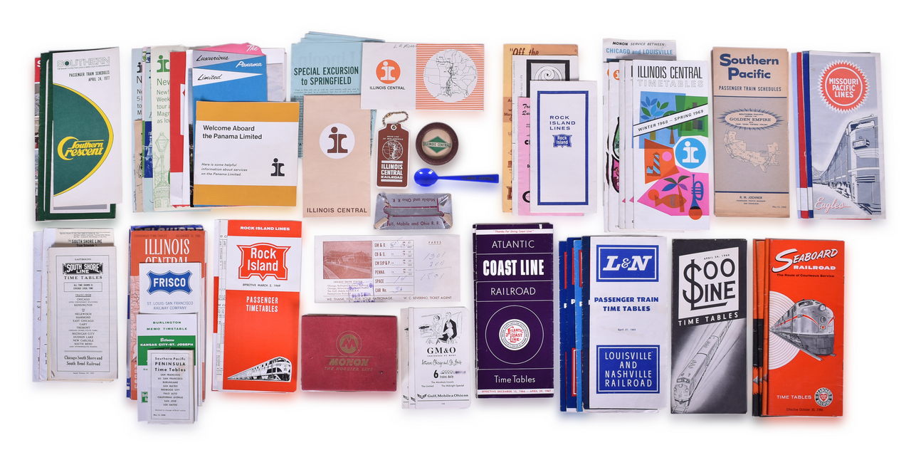 8043 - Eighty-Four Pieces of Railroad Paper and Ephemera - Illinois Central, Rock Island, South Shore Line, Soo Line, Frisco, Southern, and More thumbnail