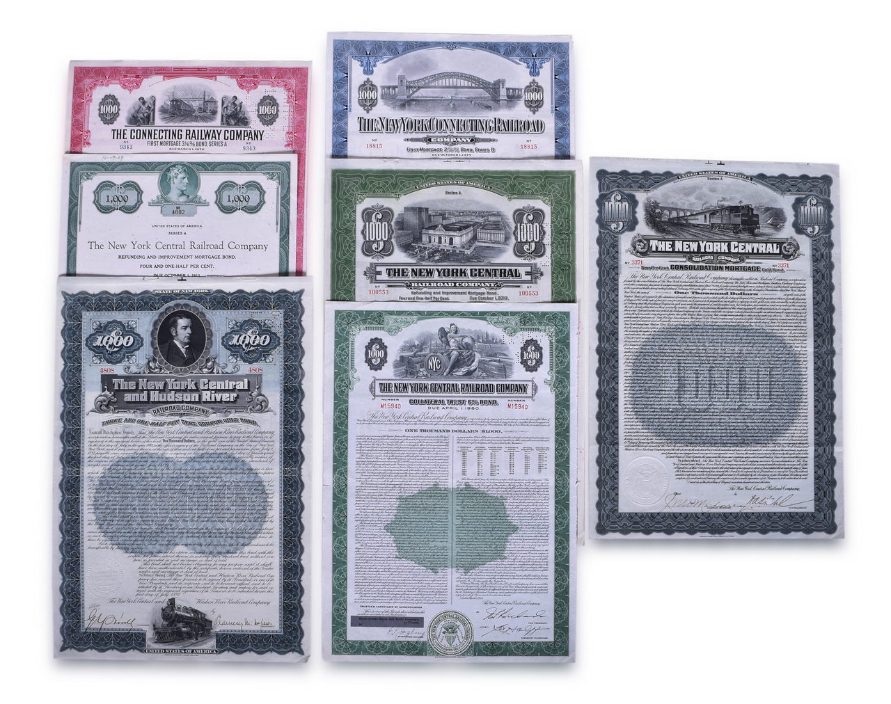 8045 - Seven Cancelled Railroad Stock Certificates - New York Central, Connecting Railway, and Hudson River thumbnail