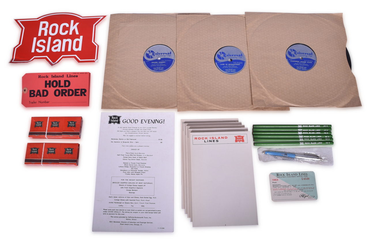 8048 - Rock Island Railroad Ephemera - Golden Journey Records, Annual Pass, Menu, Vinyl Decal, Stationery, Matchbooks, and More thumbnail