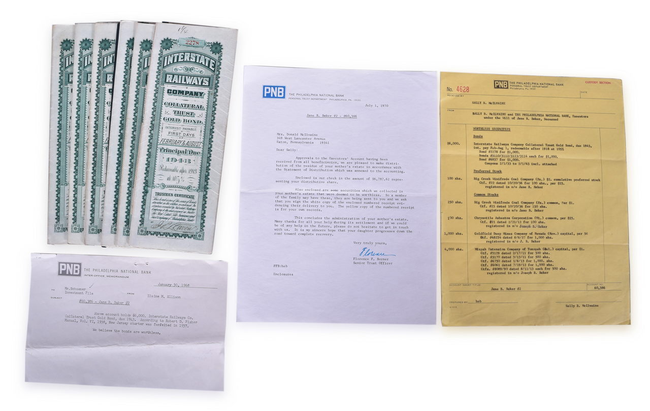 8061 - Six Interstate Railways Company 1903 Stock Certificates thumbnail