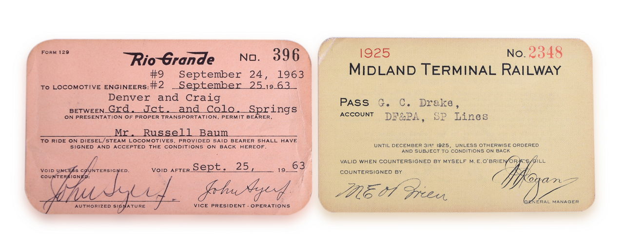 8062 - 1925 Midland Terminal Railway Annual Pass and 1963 Rio Grande Railroad Day Pass thumbnail