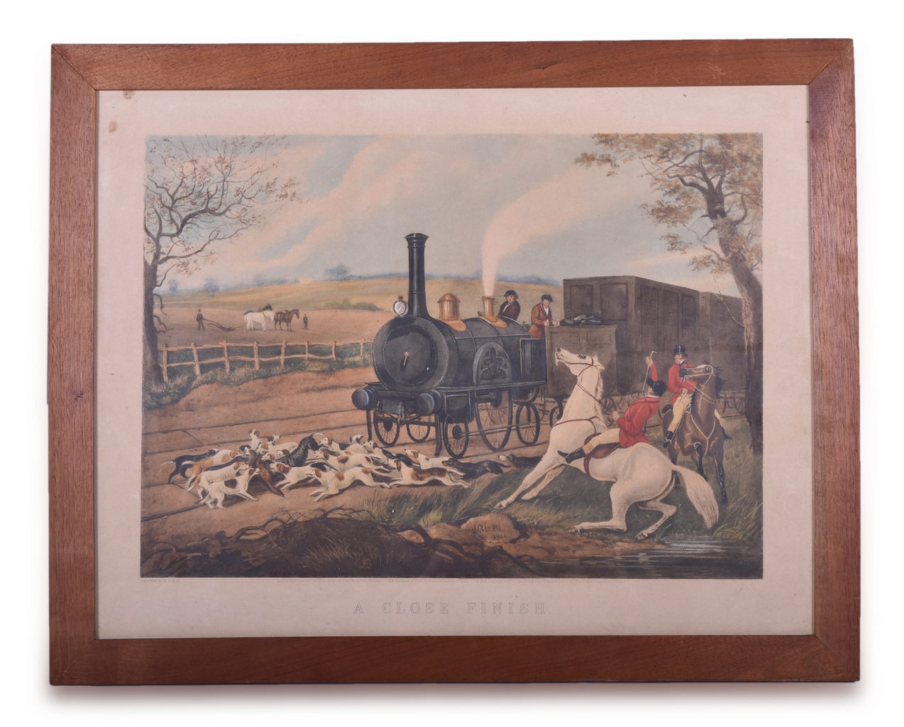 8077 - Henry Alken Framed Railroad Lithograph Print - A Close Finish thumbnail