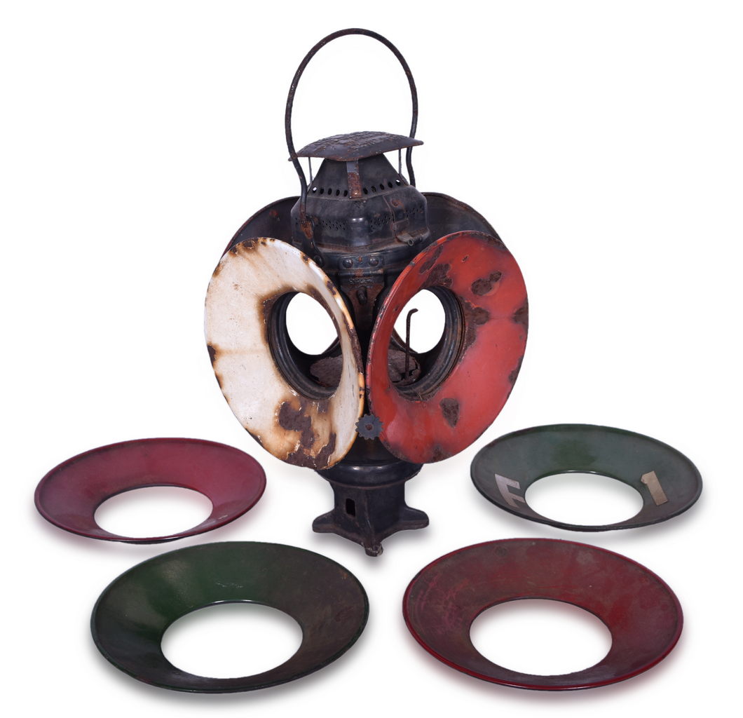 8084 - Adlake Railroad Switch Lamp w/ Four Red, Two White, and Two Green Porcelain Day Targets thumbnail