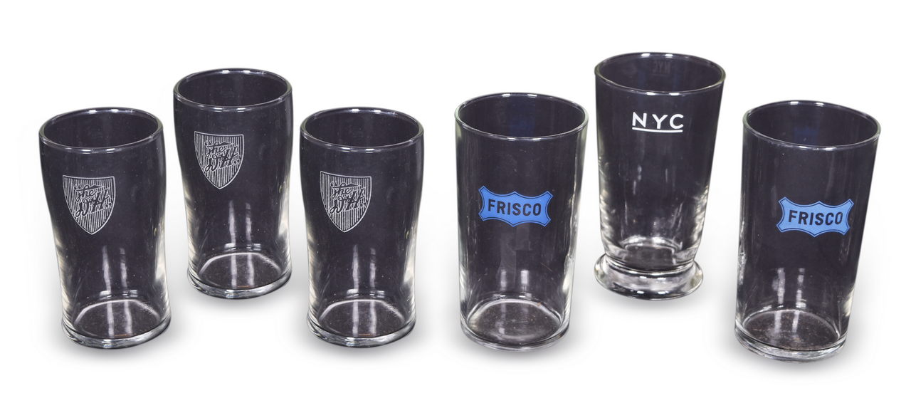 8092 - Six Railroad Drinking Glasses - Delaware & Hudson, Frisco, and New York Central thumbnail