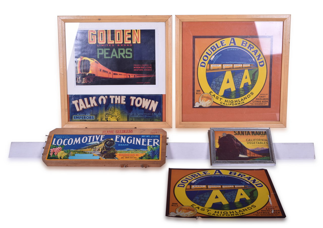 8107 - Six Railroad Fruit & Vegetable Advertising Crate Labels - Sunkist Double A Brand, Santa Maria Brand, Limited Brand, and More thumbnail