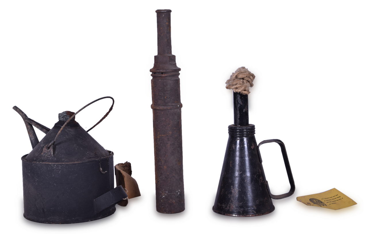 8117 - Two Railroad Hand Torches and Kerosene Can - Eagle, Erie Railroad Dayton Malleable Iron Co. thumbnail