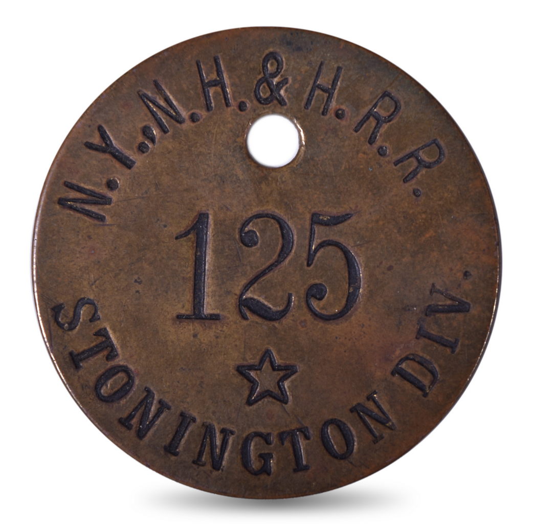 8151 - New York, New Hampshire, & Hudson Railroad Stonington Division Brass Baggage Tag thumbnail