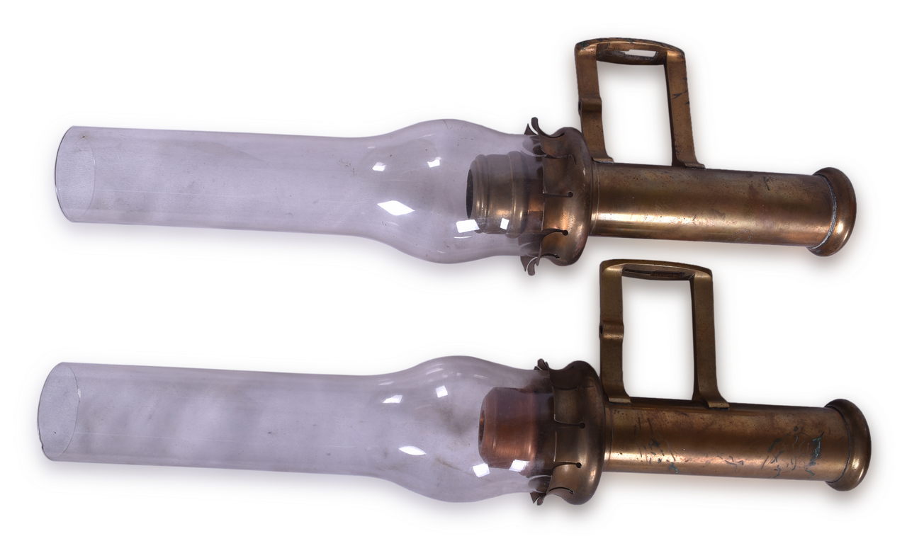 8164 - Pair of Adams & Westlake Brass Railroad Candle Lamps thumbnail